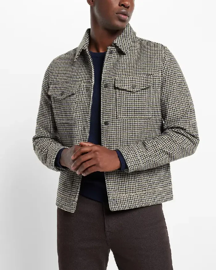 Houndstooth Wool Blend Trucker Jacket