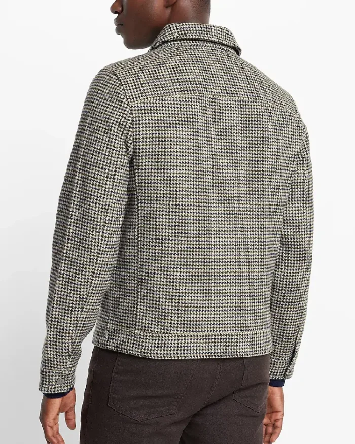 Houndstooth Wool Blend Trucker Jacket Back