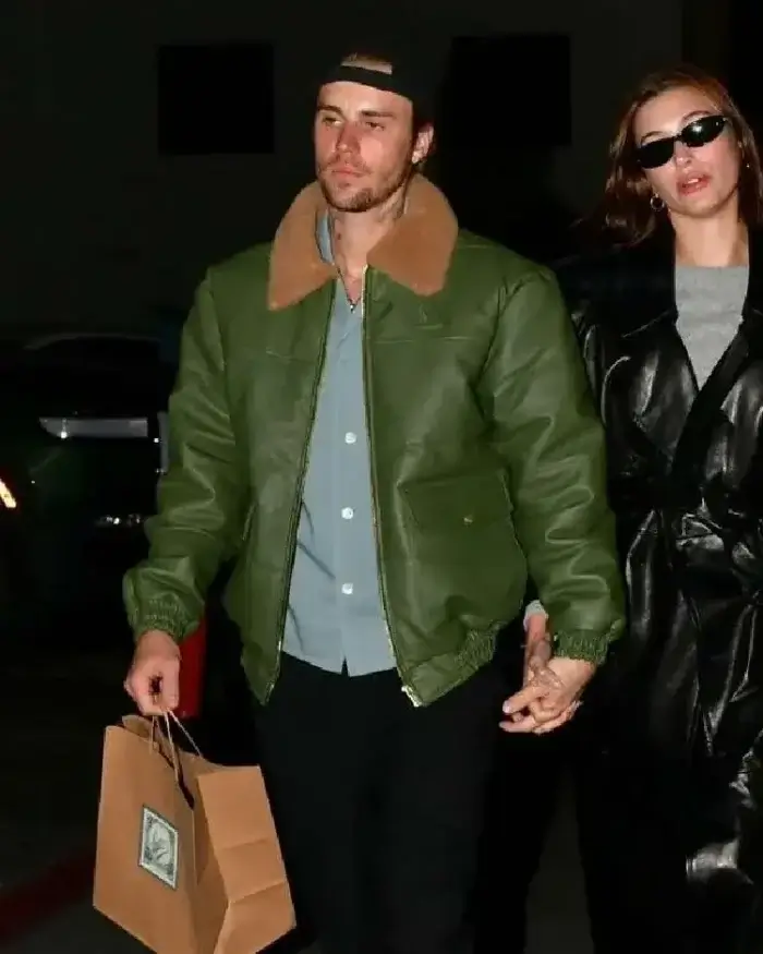 Justin Bieber 2024 Green Leather Jacket