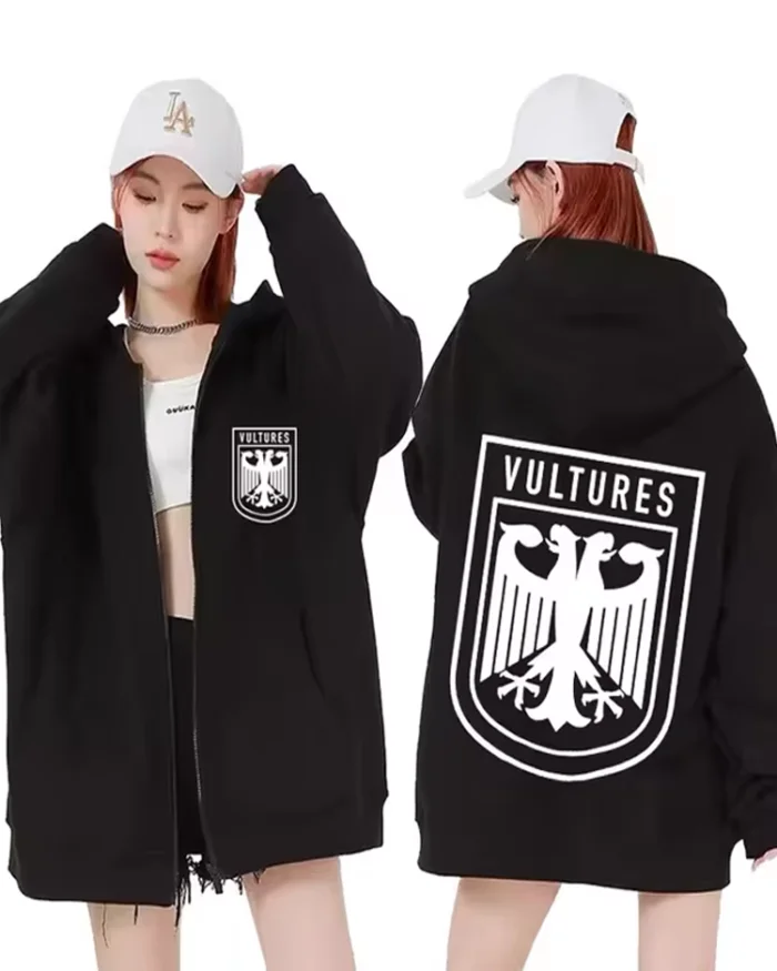 Kanye West Vultures Logo Zipper Black Hoodie