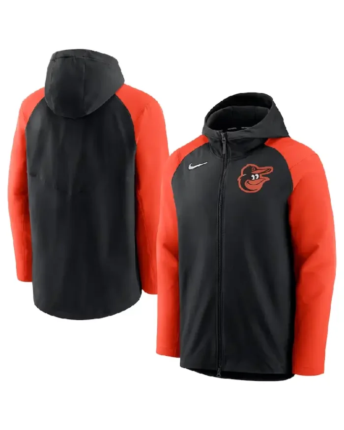 Mlb Baltimore Orioles Nike Black Raglan Performance Hoodie Front And Back