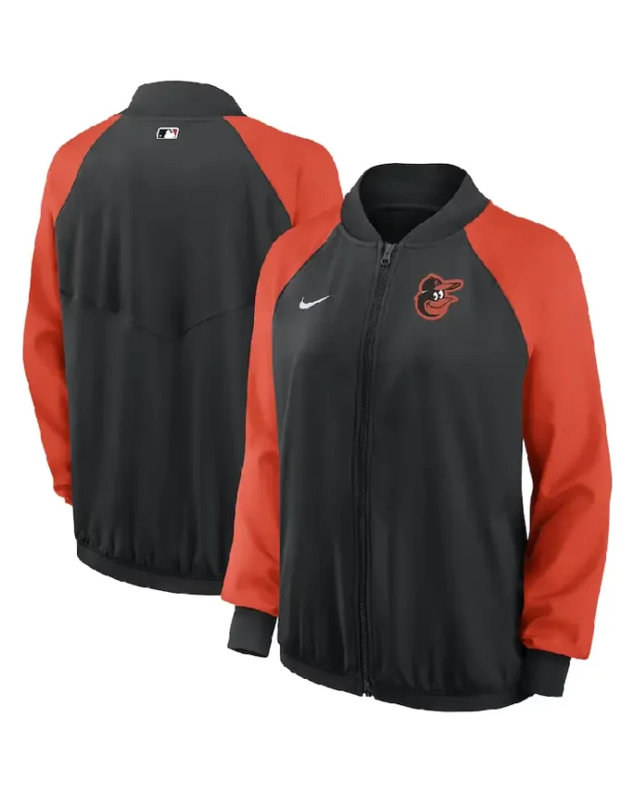 Mlb Baltimore Orioles Nike Black Raglan Performance Jacket Front And Back