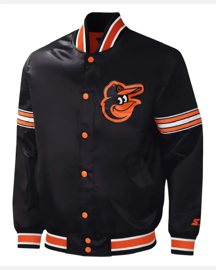 MLB Baltimore Orioles Starter Black Midfield Satin Varsity Jacket