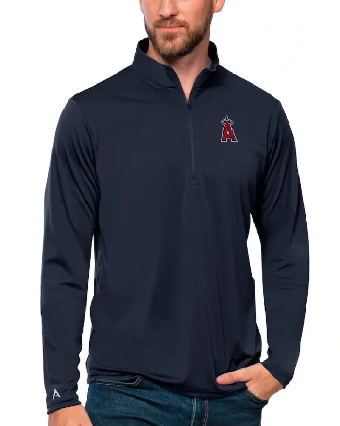 Mlb Los Angeles Angels Antigua Black Tribute Pullover Top Blue