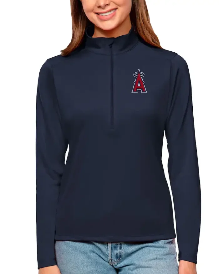 Mlb Los Angeles Angels Antigua Black Tribute Pullover Top Blue Girl