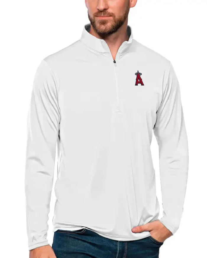 Mlb Los Angeles Angels Antigua Black Tribute Pullover Top Blue Red White