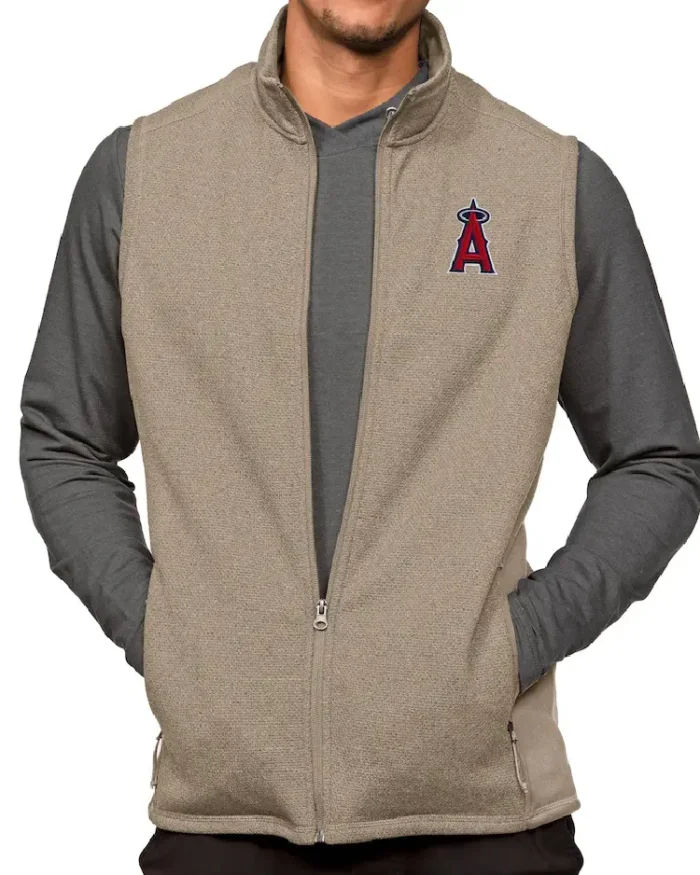 Mlb Los Angeles Angels Antigua Heathered Course Vest Beige