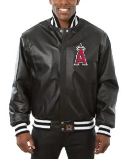 MLB Los Angeles Angels Black Leather Varsity Jacket