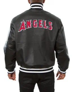 MLB Los Angeles Angels Black Leather Varsity Jacket back