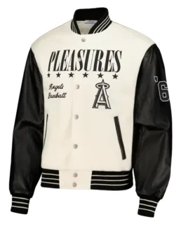 MLB Los Angeles Angels Pleasures White Varsity Jacket -Trendy Leather Jackets