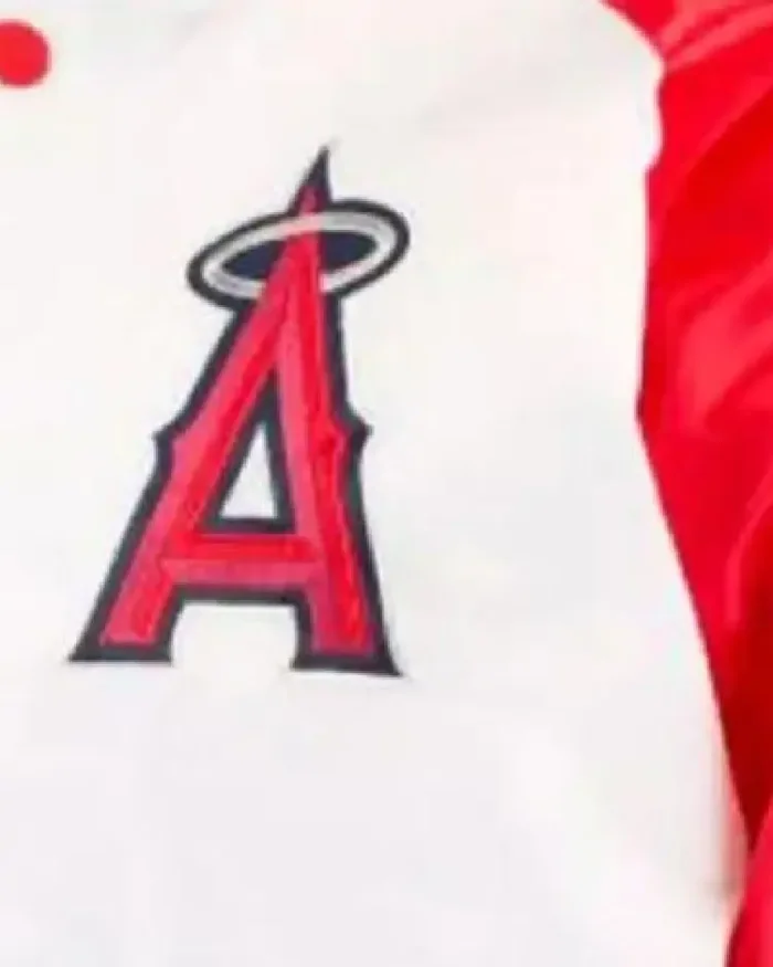 MLB Los Angeles Angels Satin Letterman Jacket closeup