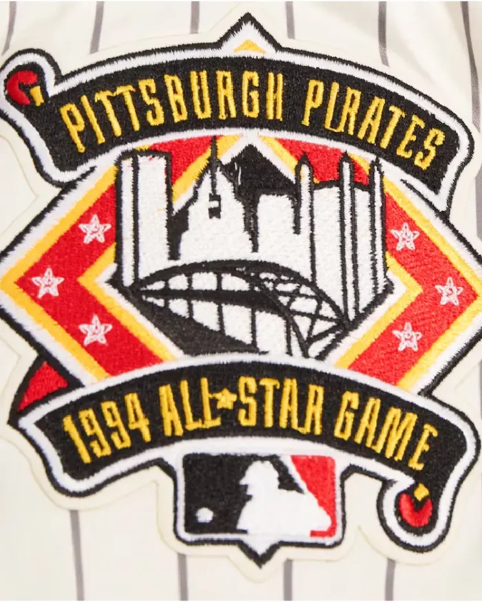 Mlb Pittsburgh Pirates Cooperstown Pinstripe Retro Classic Satin Jacket Closeup