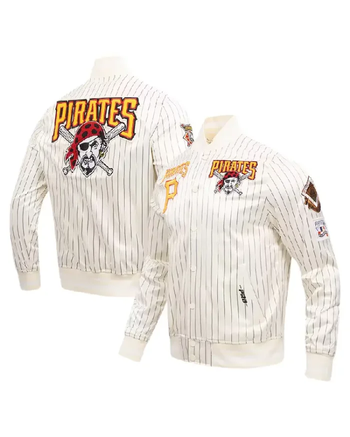 Mlb Pittsburgh Pirates Cooperstown Pinstripe Retro Classic Satin Jacket Front And Back