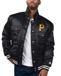 MLB Pittsburgh Pirates Starter X Levi's Black Silver Tab Satin Trucker Jacket