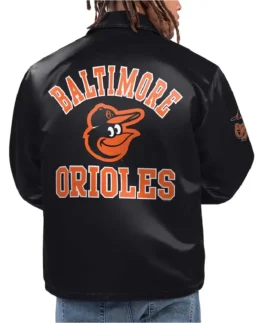 MLB Starter Black Baltimore Orioles Option Route Satin Jacket back