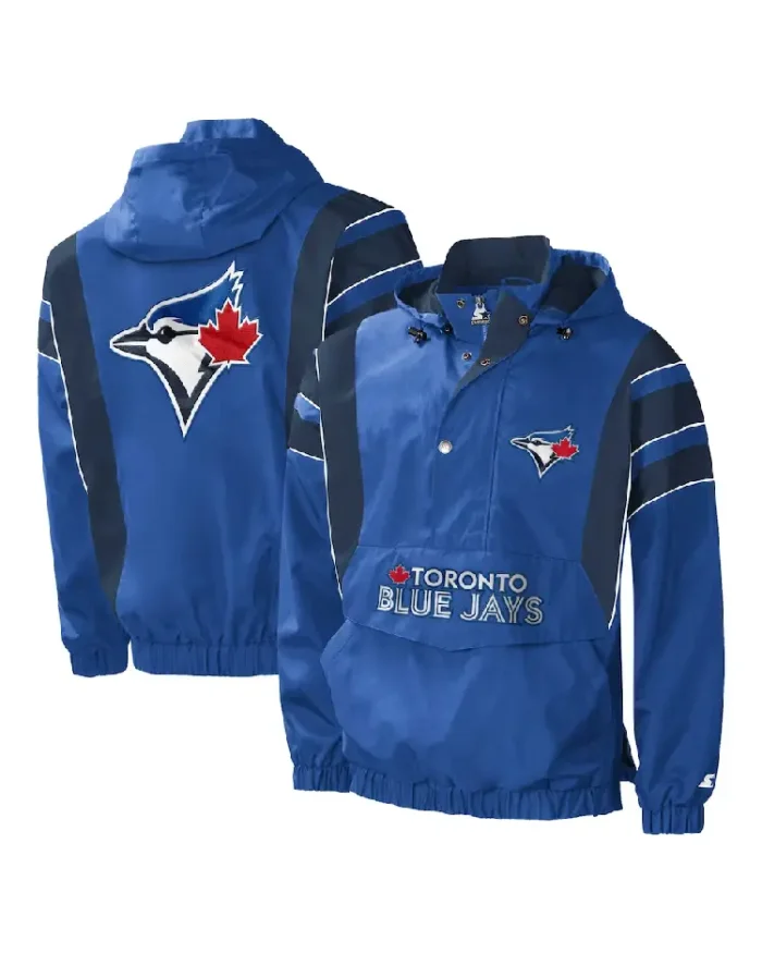 Mlb Starter Royal Toronto Blue Jays Impact Anorak Hoodie Jacket Front And Back