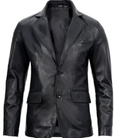 Men's Real Lambskin Black Leather Blazer Jacket