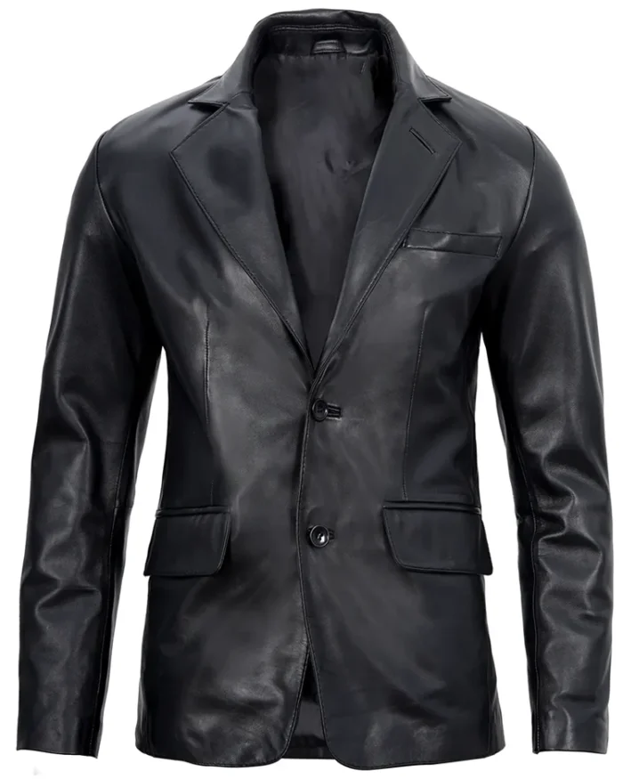 Men'S Real Lambskin Black Leather Blazer Jacket