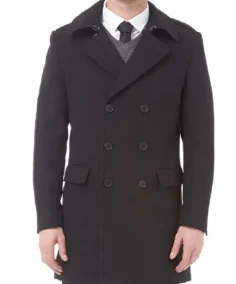 Men's Grey Long Reefer Jacket