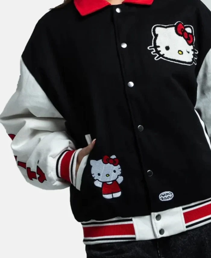 Sanrio Hello Kitty Varsity Jacket Front View Image - Trendy Leather Jackets