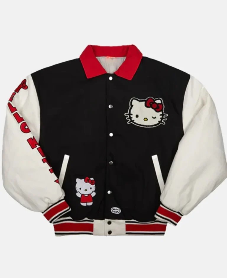 Sanrio Hello Kitty Varsity Jacket Full View Image - Trendy Leather Jackets