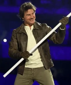 Paris 2024 Olympic Closing Ceremony Tom Cruise Leather Jacket