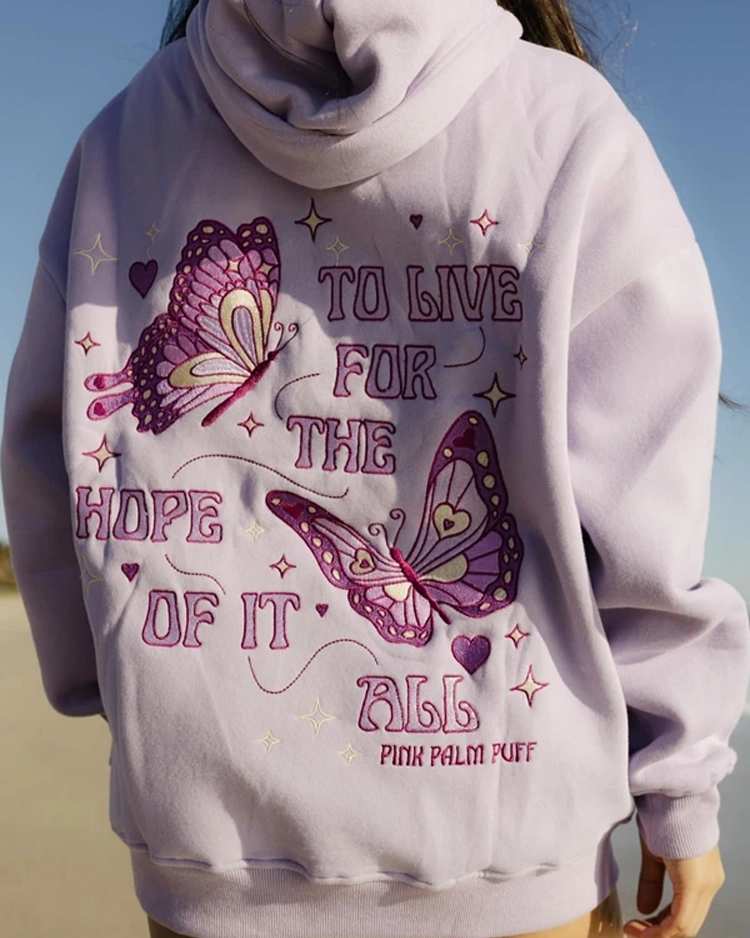 Pink Palm Puff To Live For The Hope Of It All Hoodie Purple