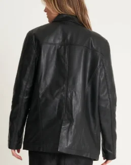 Retro Leather Reefer Jacket black back