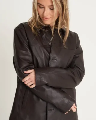 Retro Leather Reefer Jacket brown front view