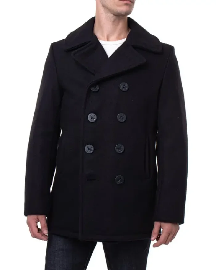 Schott Nyc Classic Melton Wool Us Navy Pea Coat Reefer Jacket