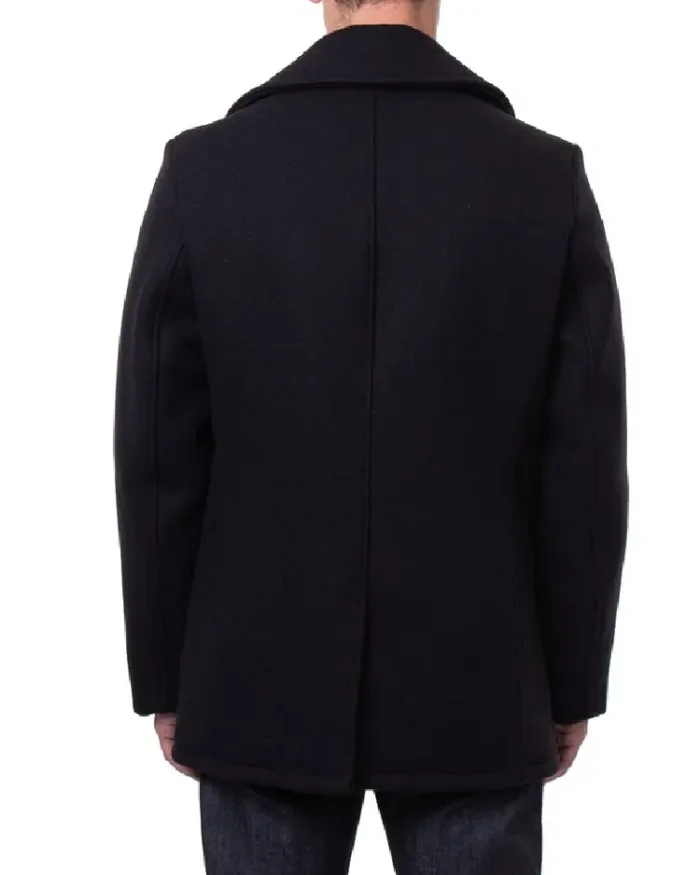 Schott Nyc Classic Melton Wool Us Navy Pea Coat Reefer Jacket Back