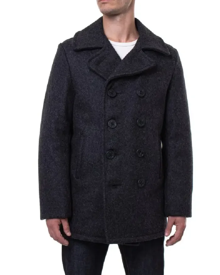 Schott Nyc Classic Melton Wool Us Navy Pea Coat Reefer Jacket Dark Grey