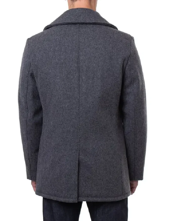 Schott Nyc Classic Melton Wool Us Navy Pea Coat Reefer Jacket Grey Back