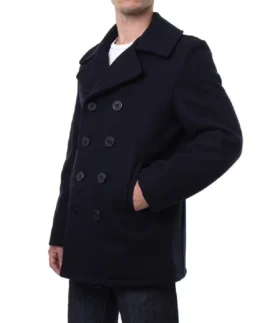 Schott NYC Classic Melton Wool US Navy Pea Coat Reefer Jacket navy side view