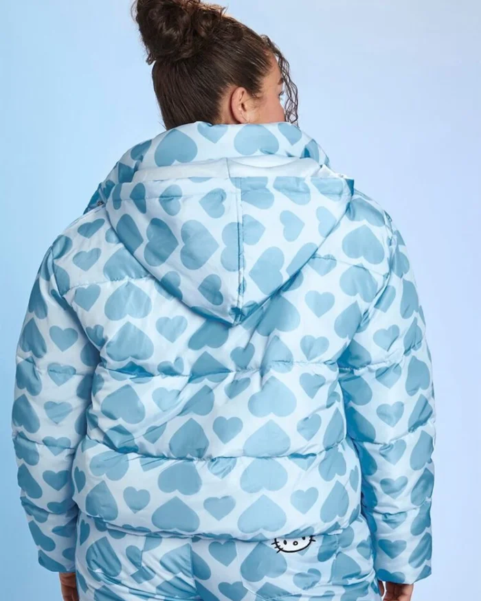 Shop Hello Kitty Heart Print Plus Size Puffer Jacket For Unisex on Sale