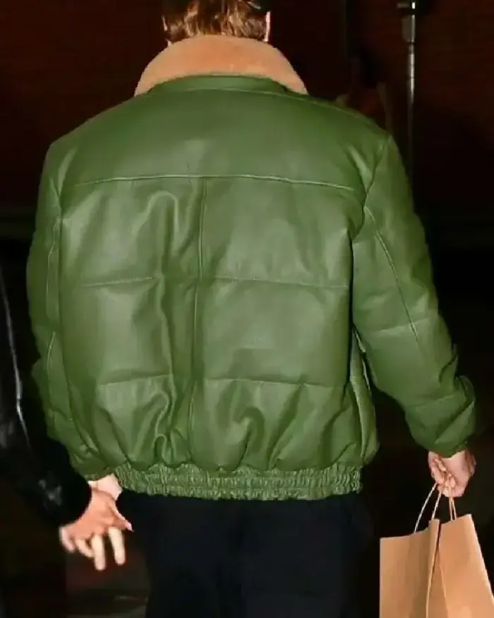 Shop Justin Bieber 2024 Green Leather Jacket For Men And Women On sale