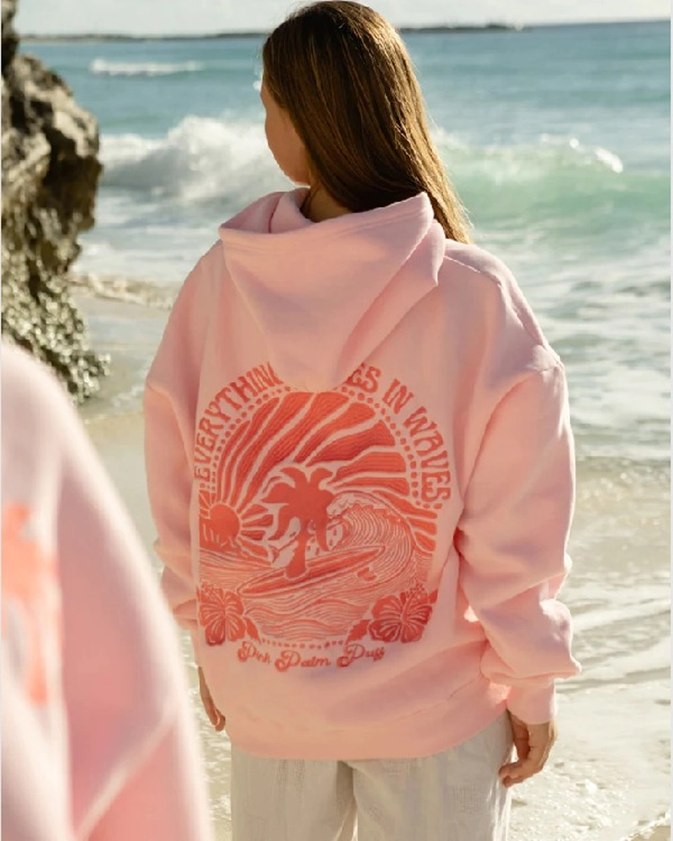 Shop Pink Palm Puff Pullover Hoodie For Unisex On Sale Style1