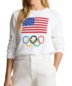 Shop Team USA Women's White Graphic Cotton Sweater For Men And Women On Sale