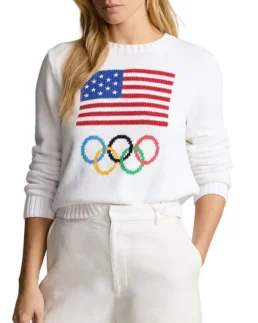 Shop Team USA Women's White Graphic Cotton Sweater For Men And Women On Sale