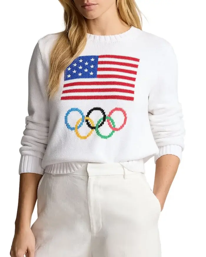 Shop Team Usa Women'S White Graphic Cotton Sweater For Men And Women On Sale