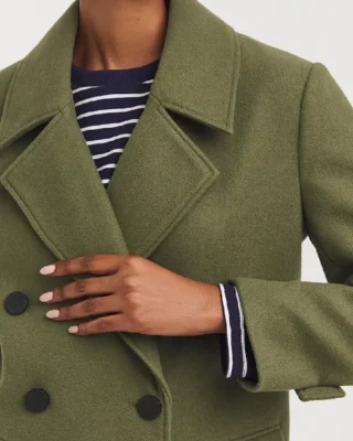 Short-Length Green Reefer Coat Jacket closeup view