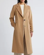 Single Breasted Wool Blend Reefer Coat front view