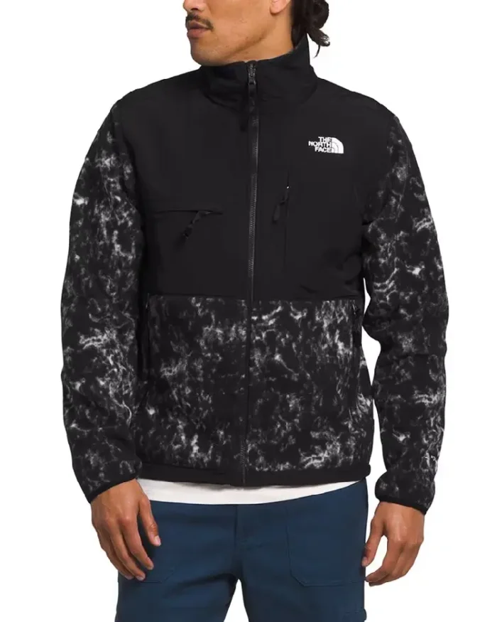 The North Face Tnf Black Nature Texture Print Denali Jacket Front View