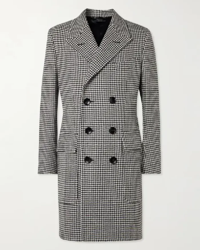 Tom Ford Slim-Fit Double-Breasted Houndstooth Wool Coat Front