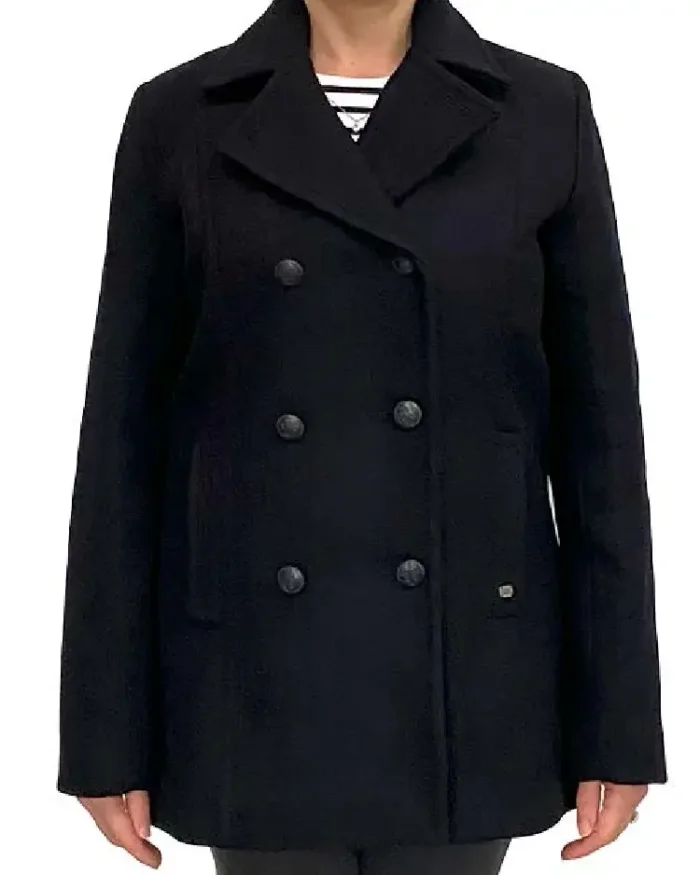 Wool Blend Reefer Jacket Coat Front Side