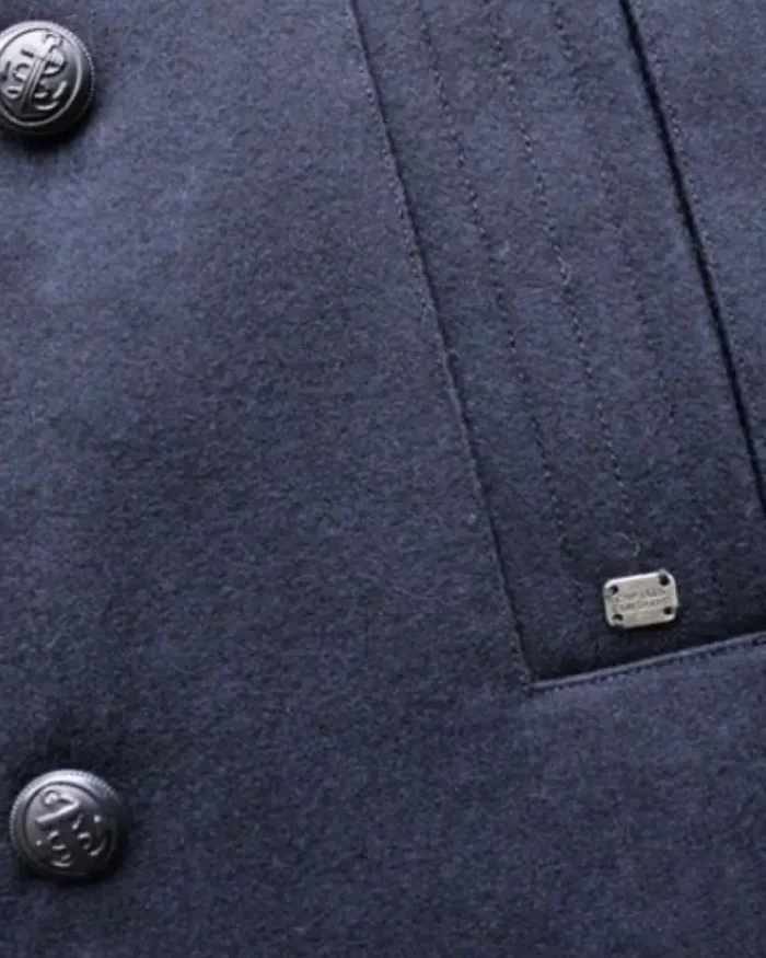 Wool Navy Peacoat Reefer Jacket Closeup View