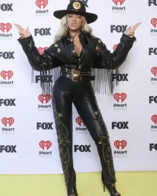 beyoncé iheartRadio music awards 2024 leather jumpsuit full front