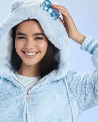 faux fur angel hello kitty zip-up hoodie front closure