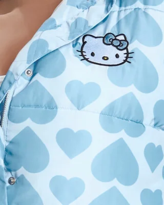 hello kitty heart print plus size puffer jacket closure