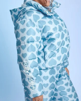 hello kitty heart print plus size puffer jacket side view